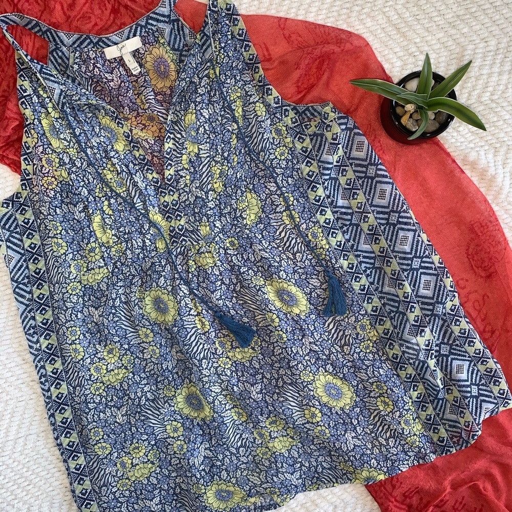 Joie Shara Print Silk Tank Blue Yellow White Small - Picture 4 of 15